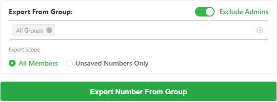 WAExport group selector with unsaved number and exclude admin filters